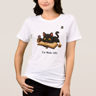 Lustiges Schwarzes Katze Liest Bücher Grafik T-Shi Tri-Blend Shirt