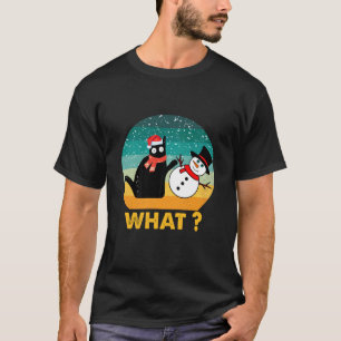 Lustiges Schwarzes Katze Schiebt Schneemann-Shirt T-Shirt