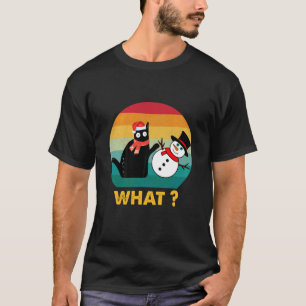 Lustiges Schwarzes Katze Schiebt Schneemann-Shirt T-Shirt