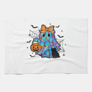 Lustiges schwarzes Katze und Geist Halloween Essen Geschirrtuch