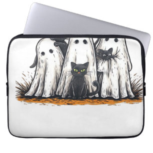 Lustiges schwarzes Katze und Geist Halloween Essen Laptopschutzhülle