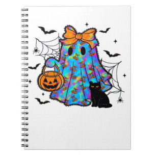 Lustiges schwarzes Katze und Geist Halloween Essen Notizblock