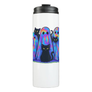 Lustiges schwarzes Katze und Geist Halloween Essen Thermosbecher