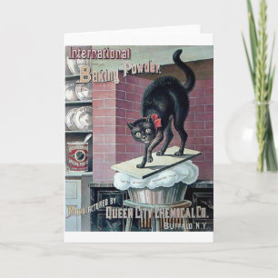Lustiges schwarzes Katzen-Vintage-Werbeplakat für Karte