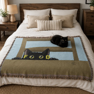 Lustiges Schwarzes Katzenfutter Hungrige Katze Hum Decke
