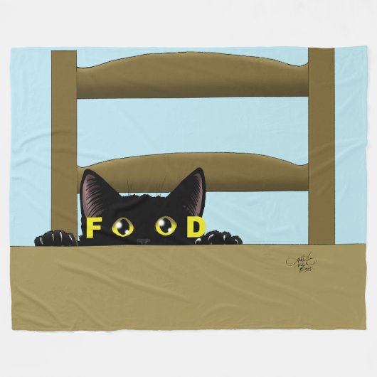 Lustiges Schwarzes Katzenfutter Hungrige Katze Hum Fleecedecke (Vorderseite (Horizontal))