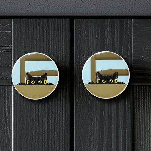 Lustiges Schwarzes Katzenfutter Hungrige Katze Hum Keramikknauf