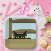 Lustiges Schwarzes Katzenfutter Hungrige Katze Hum Pappteller (Party)