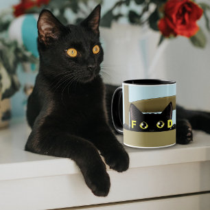 Lustiges Schwarzes Katzenfutter Hungrige Katze Hum Tasse