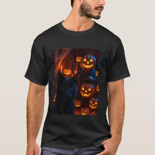 Lustiges Schwarzkatzen-Selfie mit Jack O Lantern K T-Shirt