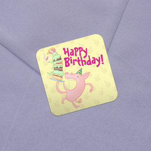 Lustiges Schwein Alles Gute zum Geburtstag! Riesig Quadratischer Aufkleber
