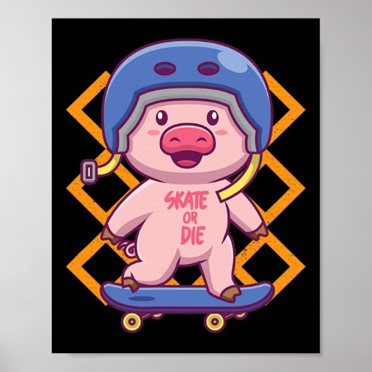 Lustiges Schwein auf Skateboard-Design Poster (Vorne)