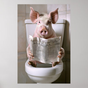Lustiges Schwein-Badezimmer-Druck, Toiletten-Zeitu Poster