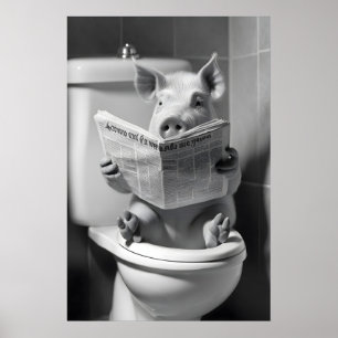 Lustiges Schwein Badezimmer Druck, Toilettenzeitun Poster