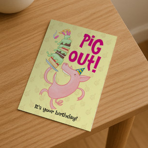 Lustiges Schwein, das Geburtstagskuchen isst, Schw Postkarte