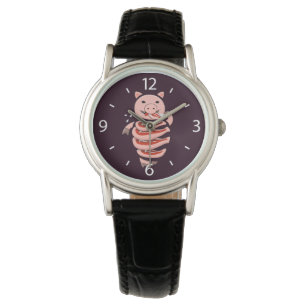 Lustiges Schwein, das Steaks von sich isst Armbanduhr