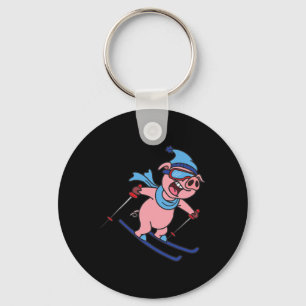Lustiges Schwein-fährt-Ski-Design-Geschenk Winterf Schlüsselanhänger