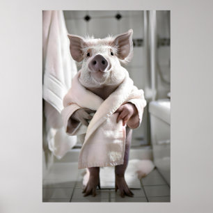 Lustiges Schwein im Bademantel, Badezimmer-Wandkun Poster