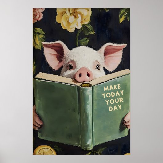 Lustiges Schwein liest Buch – Whimsical Farmhouse Poster (Vorne)