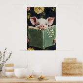 Lustiges Schwein liest Buch – Whimsical Farmhouse Poster (Küche)