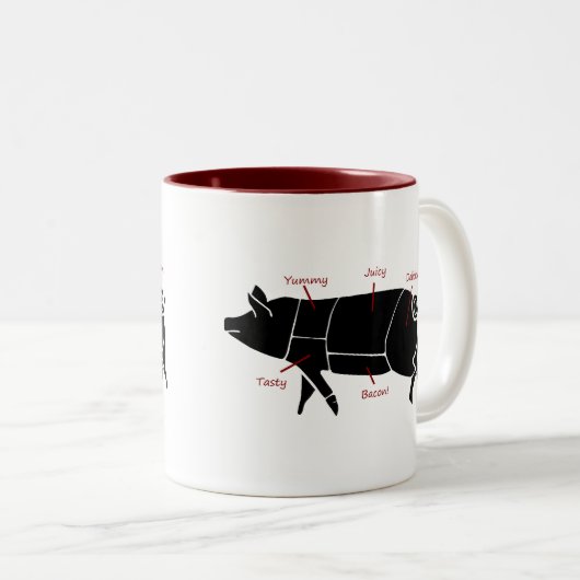 Lustiges Schwein-Metzger-Nomogramm Zweifarbige Tasse (VorderseiteRechts)