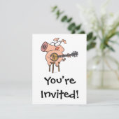 lustiges Schwein mit Banjo-Zeichentrickfigur Einladung (Stehend Vorderseite)
