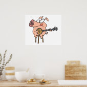 lustiges Schwein mit Banjo-Zeichentrickfigur Poster (Küche)