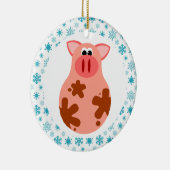 Lustiges Schwein-Weihnachtsverzierungs-Geschenk Keramik Ornament (Rechts)