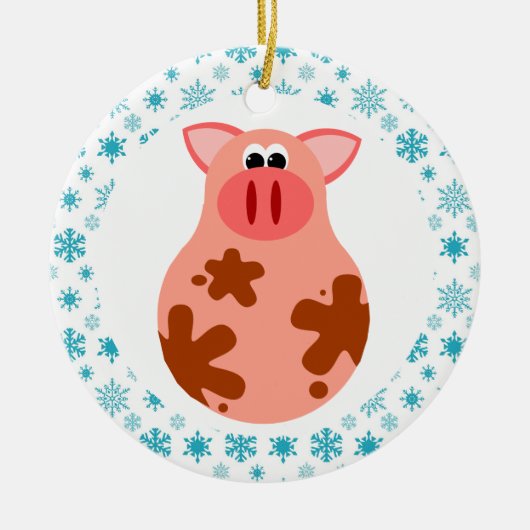 Lustiges Schwein-Weihnachtsverzierungs-Geschenk Keramik Ornament (Vorne)