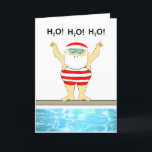 lustiges Schwimmen Feiertagskarte<br><div class="desc">Weihnachtsgeschenk-Cartoon mit Weihnachtsgeschenk am Pool. Fügen Sie Ihren Namen zu personalisieren.</div>
