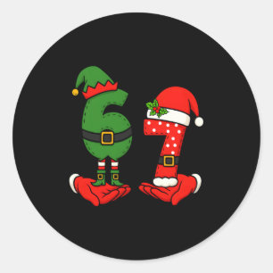 Lustiges Sechs Sieben 67 Meme 6 7 Weihnachtselfen- Runder Aufkleber