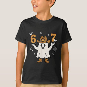 Lustiges Sechs Sieben 6 7 Meme Cowboy Geist Hallow T-Shirt