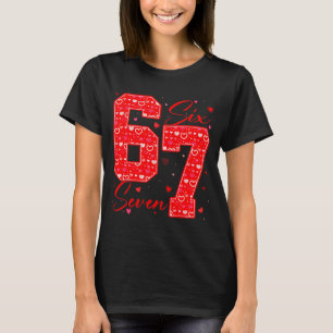 Lustiges Sechs Sieben 6 7 Meme Herzen Cupid Valent T-Shirt