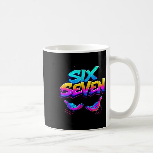 Lustiges Sechs Sieben Design Grafik 67 6 7 Meme Hä Kaffeetasse (Rechts)