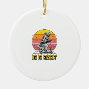Lustiges Sensenmann-Scooter-Vintage-Sonnenuntergan Keramik Ornament