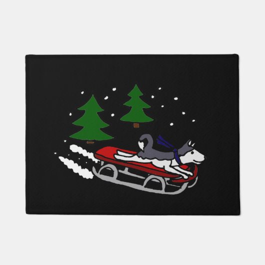 Lustiges sibirischer Husky Sledding Fußmatte (Vorderseite)