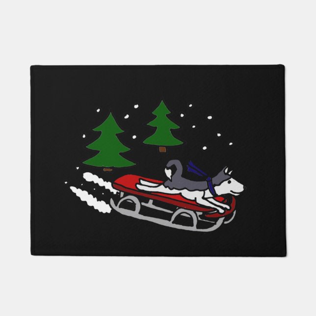 Lustiges sibirischer Husky Sledding Fußmatte (Vorderseite)