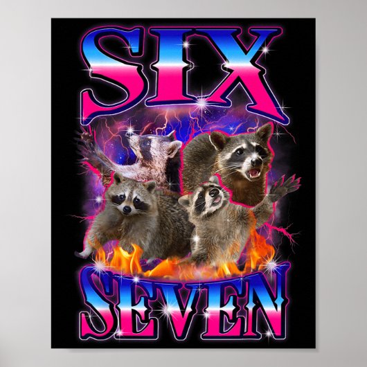 Lustiges Six Seven 67 Meme 67 Waschbär Meme Bootle Poster (Vorne)