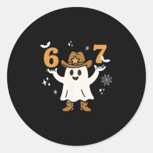Lustiges Six Seven 6 7 Meme Cowboy Geist Halloween Runder Aufkleber