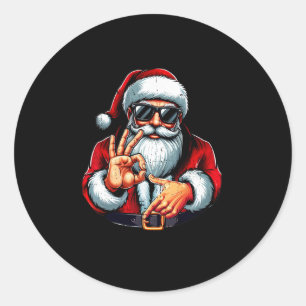 Lustiges Six Seven 6 7 Meme Santa Weihnachts-Shirt Runder Aufkleber