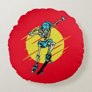 Lustiges Skater-Skelett-Skateboard-Design Rundes Kissen