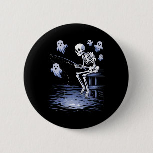 Lustiges Skelett-Angler-Liebhaber Gruseliger Hallo Button