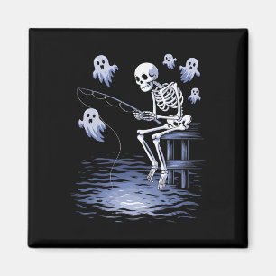Lustiges Skelett-Angler-Spooky-Halloween-Fis Magnet