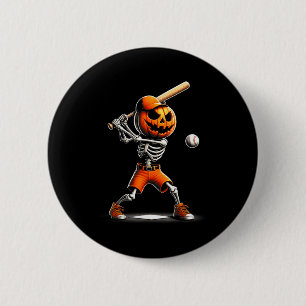 Lustiges Skelett Baseball Kürbis Halloween Kostüm Button