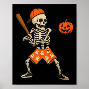 Lustiges Skelett Baseball Schlagmann Halloween Kos Poster