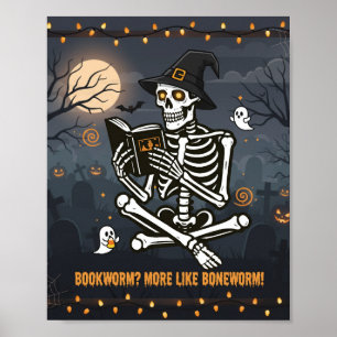 Lustiges Skelett beim Lesen Poster