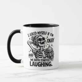 Lustiges Skelett Dunkler Humor Ich fragte mich sel Tasse
