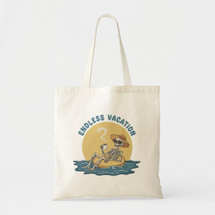 Lustiges Skelett "Endloser Urlaub" Retro Dark Humo Tragetasche