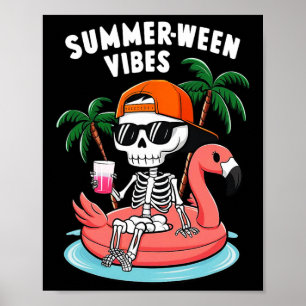 Lustiges Skelett Flamingo Summerween Stimmung Hall Poster