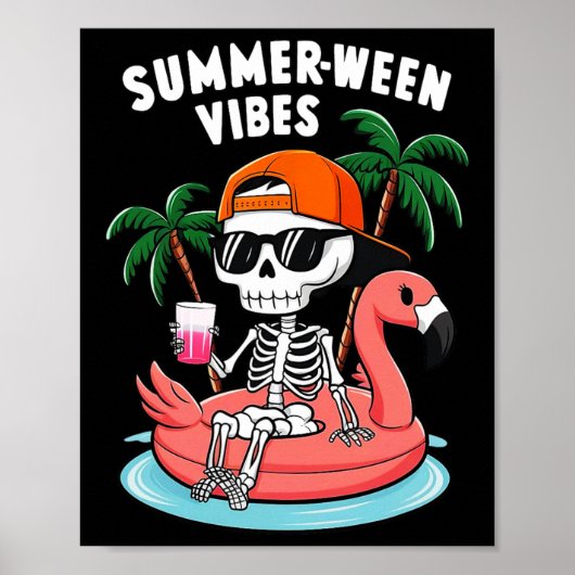 Lustiges Skelett Flamingo Summerween Stimmung Hall Poster (Vorne)
